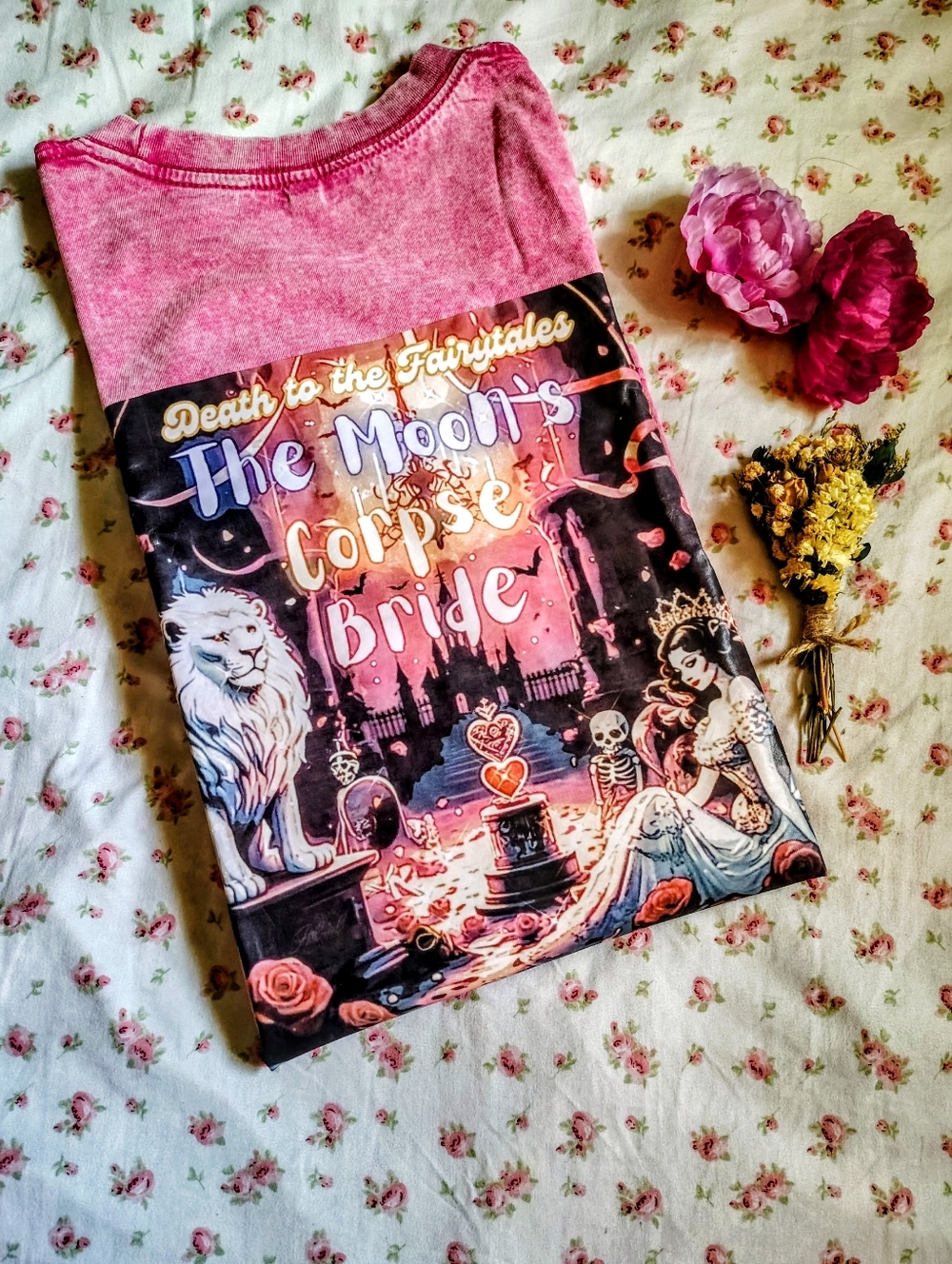Death to the Fairytales Gothic Fantasy Art Shirt Pink Acid Wash | Dark Romantic